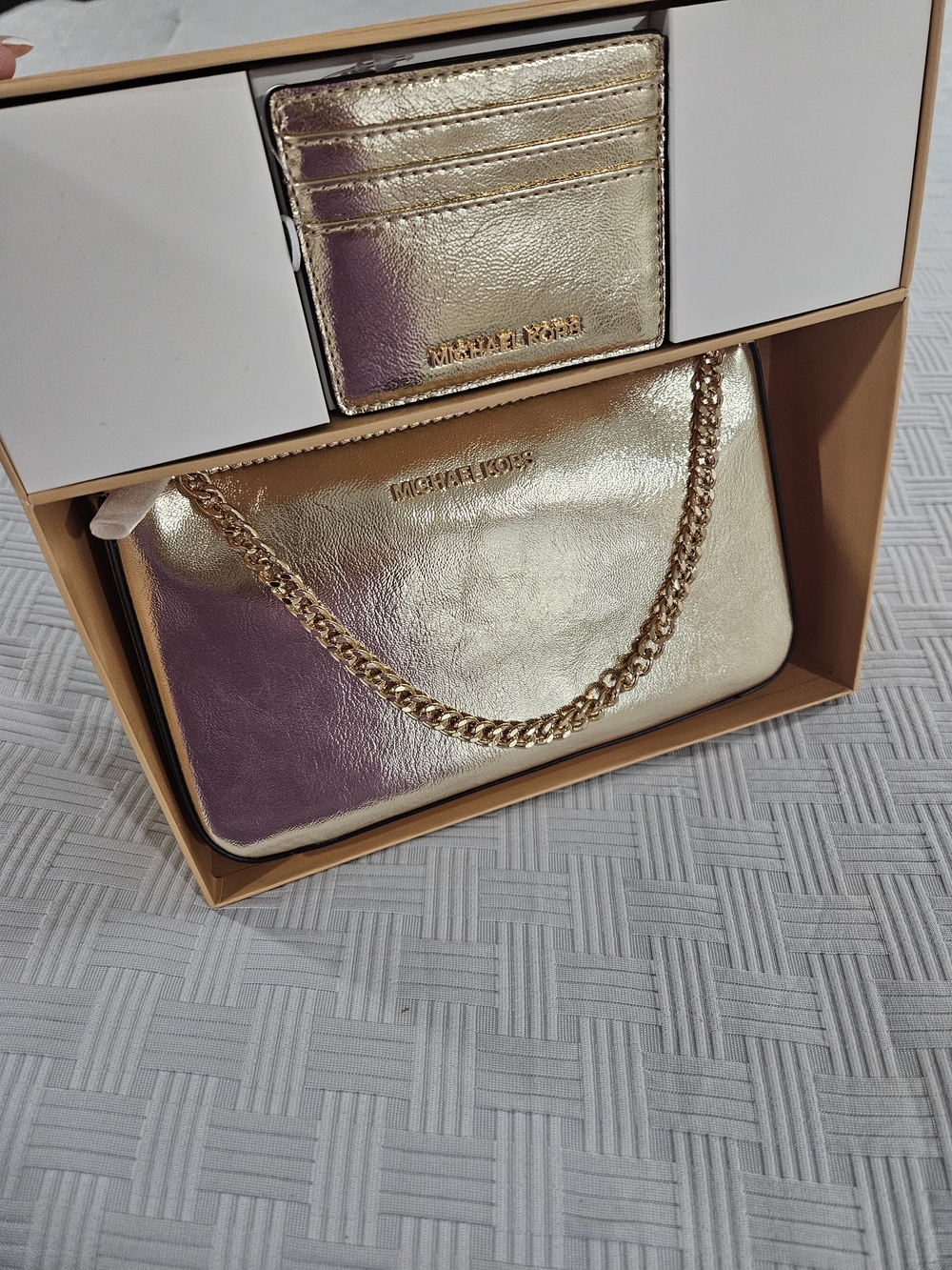 Michael Kors Gold Chain Crossbody Bag with Card Case
